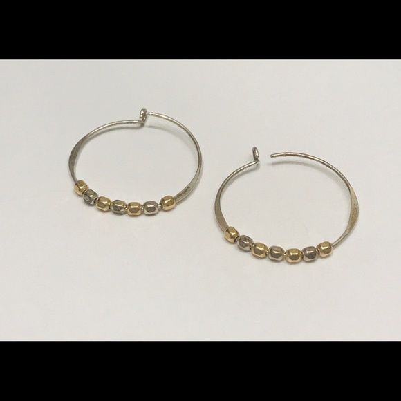 Silver Hoop Earrings with Tiny Beads - Picture 2 of 3